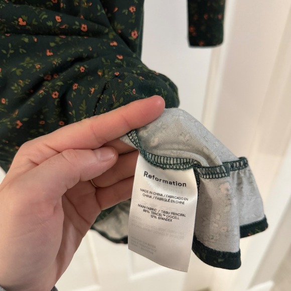 Reformation Anjeline Mini Dress Coriander Green Floral Long Sleeve Ruffle Size M - Picture 3 of 4